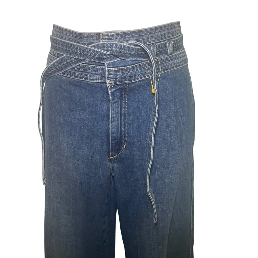 Joe's Jeans High Rise Belted Wide Leg Flare Jeans Size 27 Medium Wash